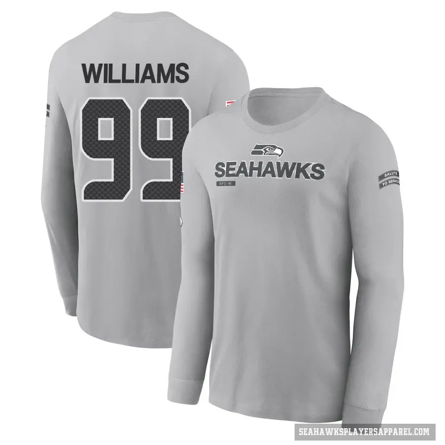 Men's ＃99 Leonard Williams Seattle Seahawks Gray 2024 Salute to Service Long Sleeve T-Shirt