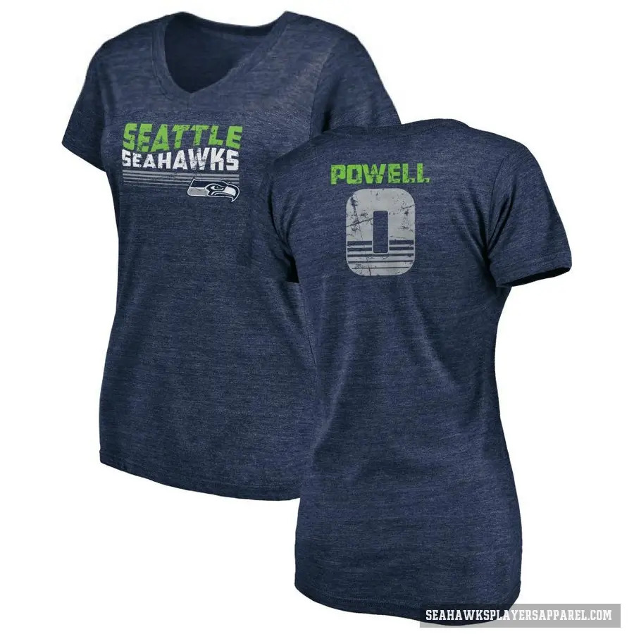 Women's ＃0 Cornell Powell Seattle Seahawks Navy Retro V-Neck T-Shirt College