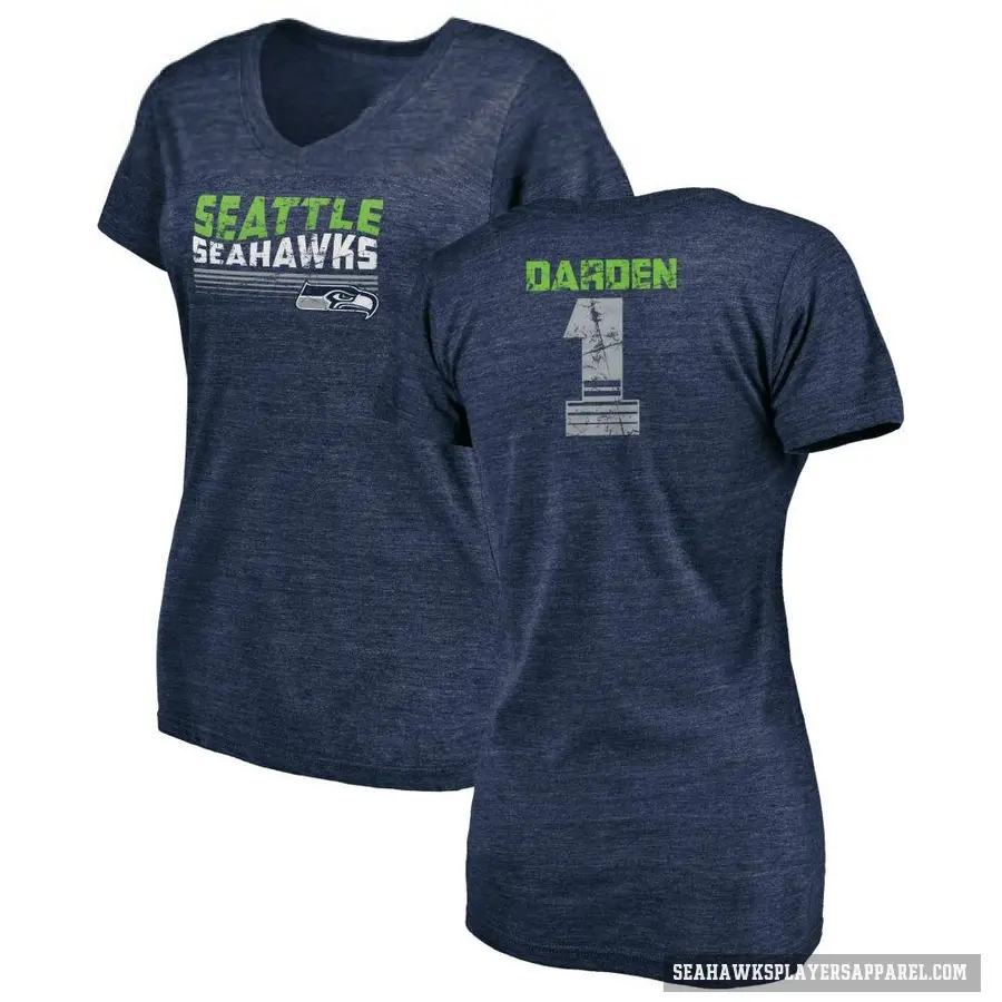 Women's ＃1 Jaelon Darden Seattle Seahawks Navy Retro V-Neck T-Shirt College