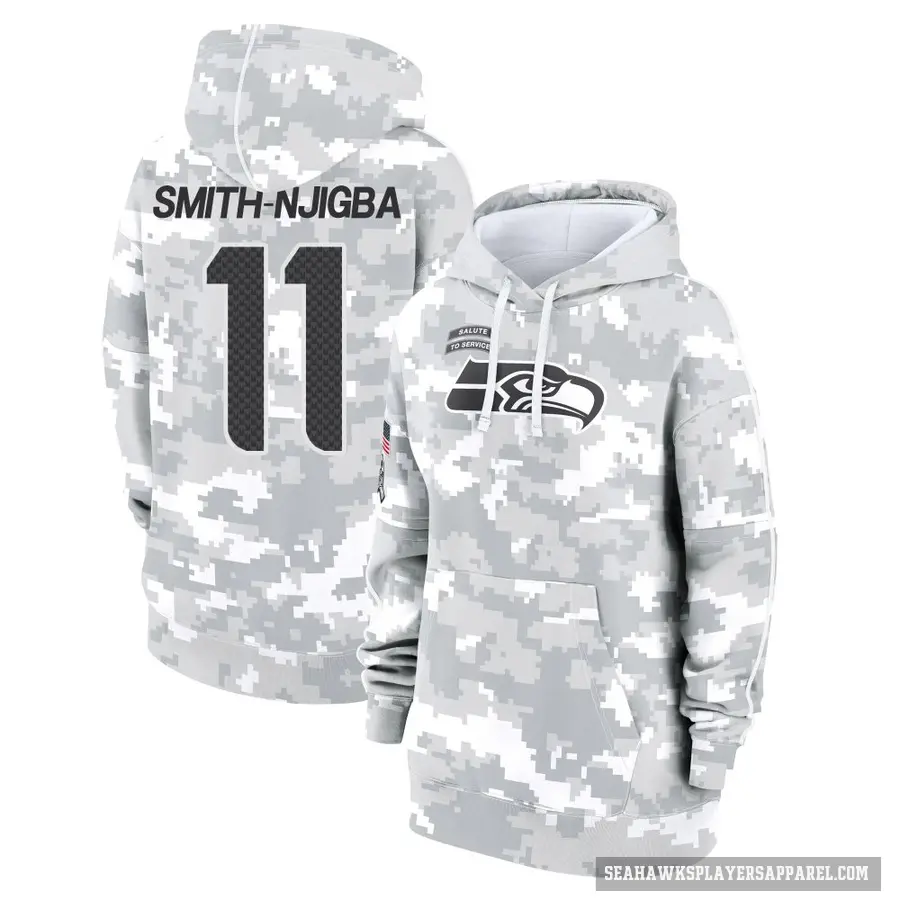 Women's ＃11 Jaxon Smith-Njigba Seattle Seahawks Arctic Camo 2024 Salute to Service Club Fleece Pullover Hoodie