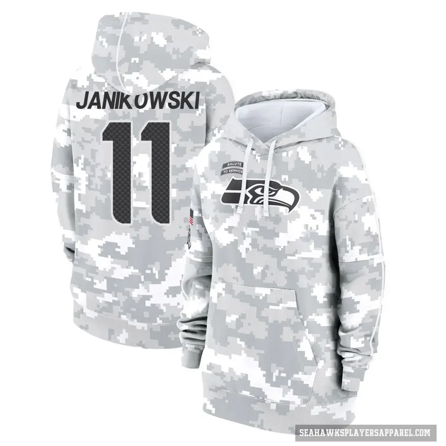 Women's ＃11 Sebastian Janikowski Seattle Seahawks Arctic Camo 2024 Salute to Service Club Fleece Pullover Hoodie
