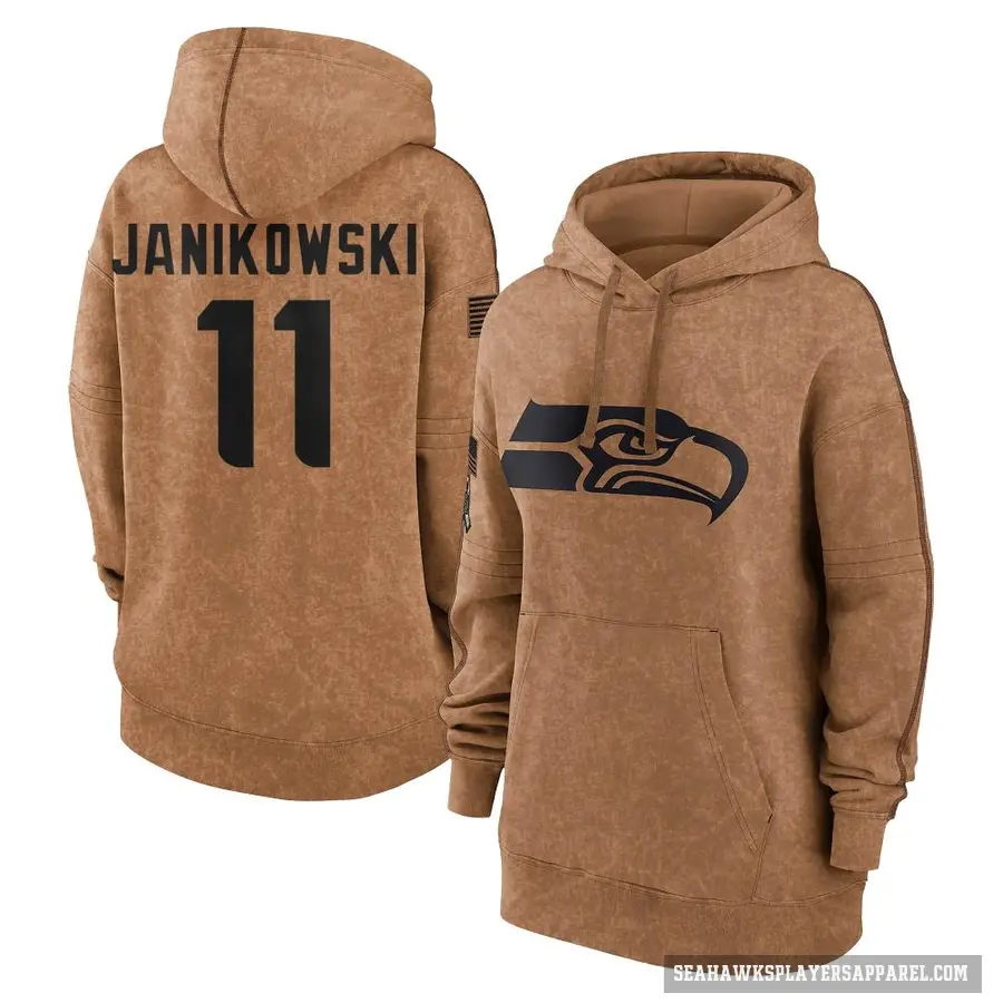 Women's ＃11 Sebastian Janikowski Seattle Seahawks Brown 2023 Salute To Service Pullover Hoodie