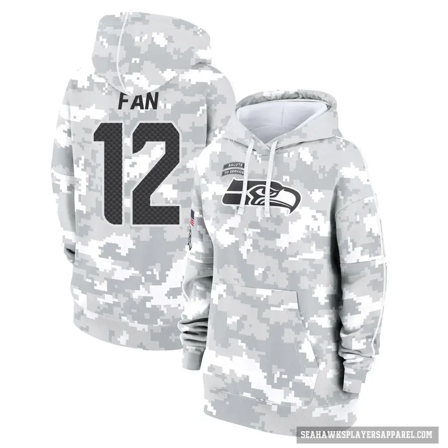Women's ＃12 12th Fan Seattle Seahawks Arctic Camo 2024 Salute to Service Club Fleece Pullover Hoodie