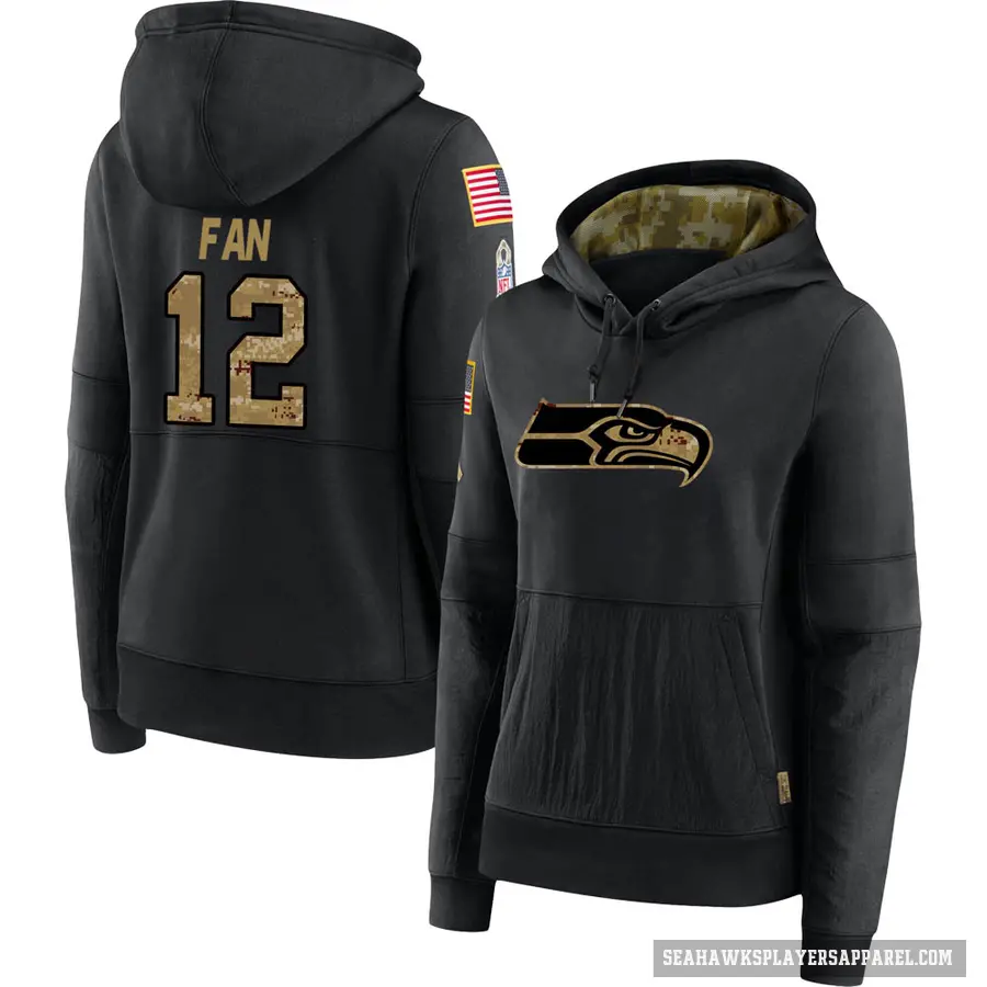 Women's ＃12 12th Fan Seattle Seahawks Black 2020 Salute to Service Sideline Performance Pullover Hoodie