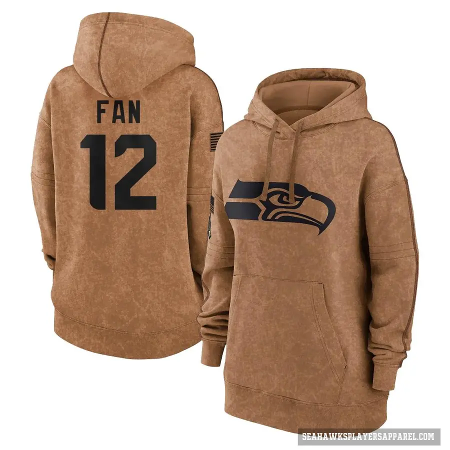 Women's ＃12 12th Fan Seattle Seahawks Brown 2023 Salute To Service Pullover Hoodie