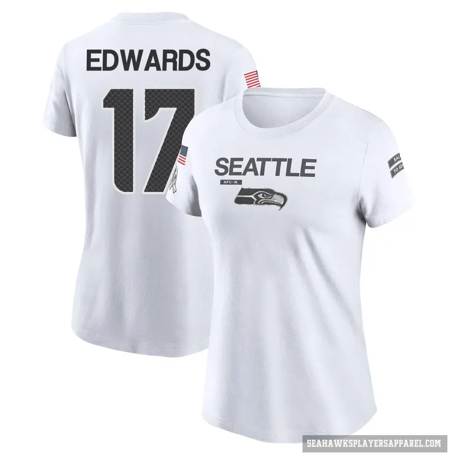 Women's ＃17 Braylon Edwards Seattle Seahawks White 2024 Salute to Service Performance T-Shirt