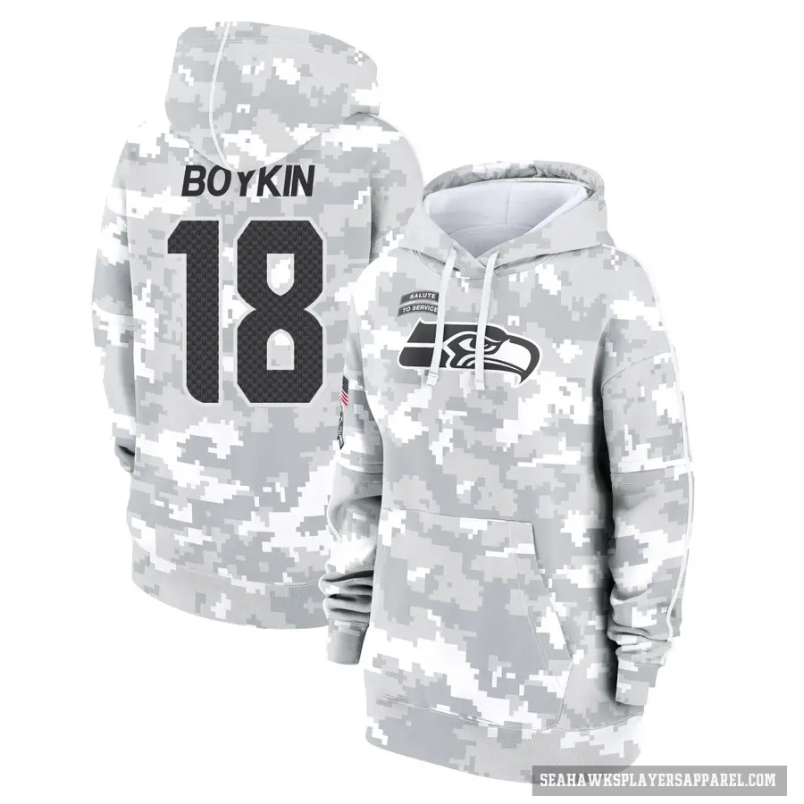 Women's ＃18 Lance Boykin Seattle Seahawks Arctic Camo 2024 Salute to Service Club Fleece Pullover Hoodie