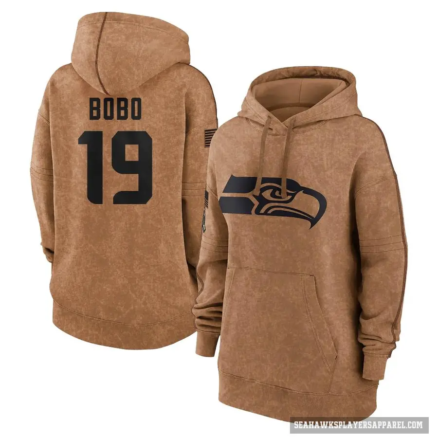 Women's ＃19 Jake Bobo Seattle Seahawks Brown 2023 Salute To Service Pullover Hoodie