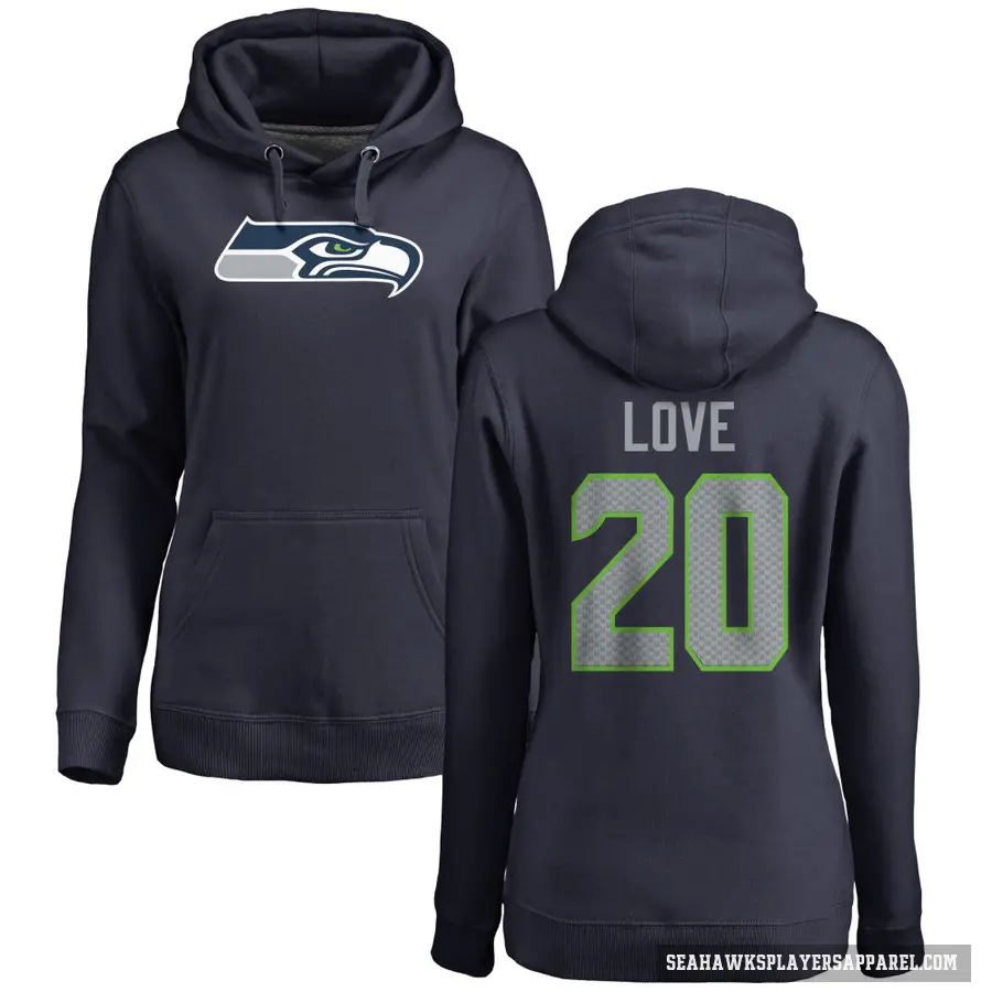 Women's ＃20 Julian Love Seattle Seahawks Navy Pro Line Logo Pullover Hoodie