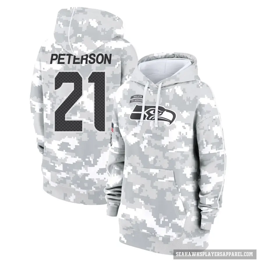 Women's ＃21 Adrian Peterson Seattle Seahawks Arctic Camo 2024 Salute to Service Club Fleece Pullover Hoodie
