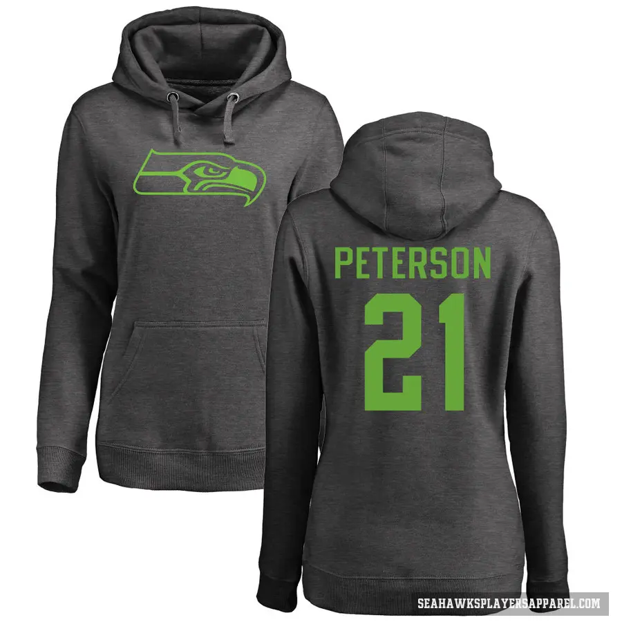 Women's ＃21 Adrian Peterson Seattle Seahawks Pro Line by Branded Ash One Color Pullover Hoodie