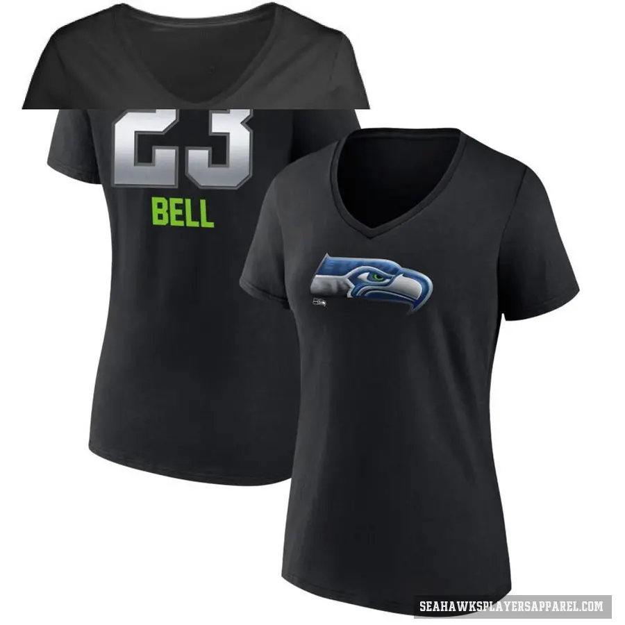 Women's ＃23 D'Anthony Bell Seattle Seahawks Black Midnight Mascot T-Shirt