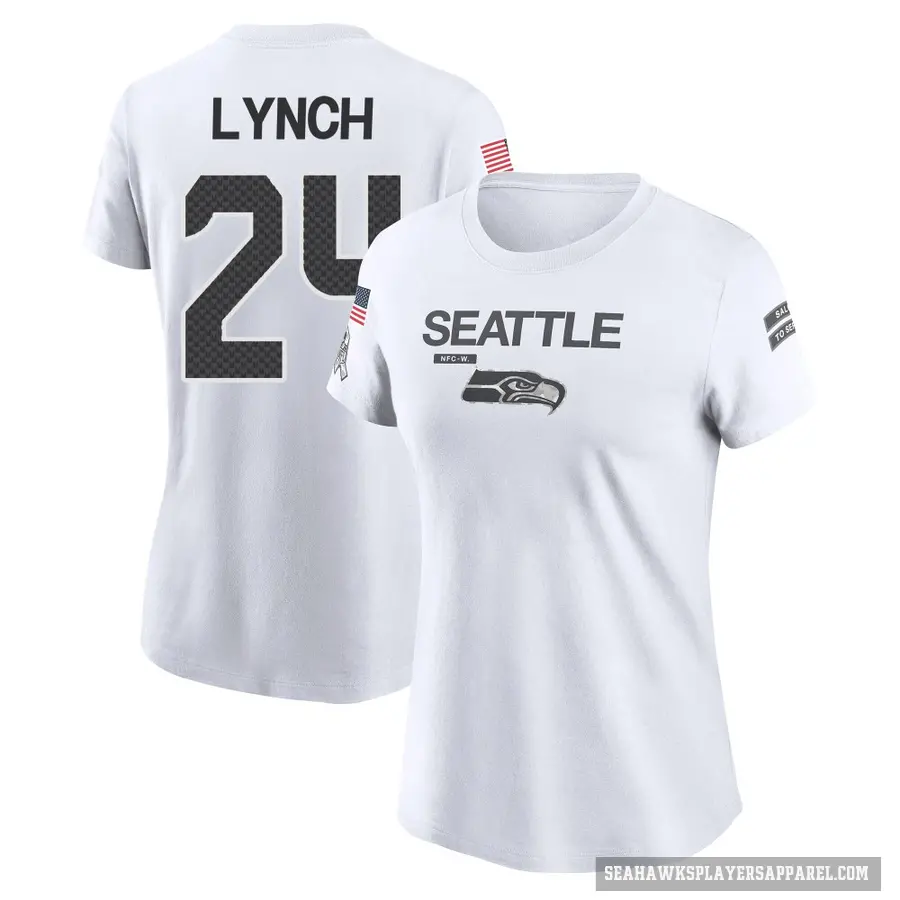 Women's ＃24 Marshawn Lynch Seattle Seahawks White 2024 Salute to Service Performance T-Shirt