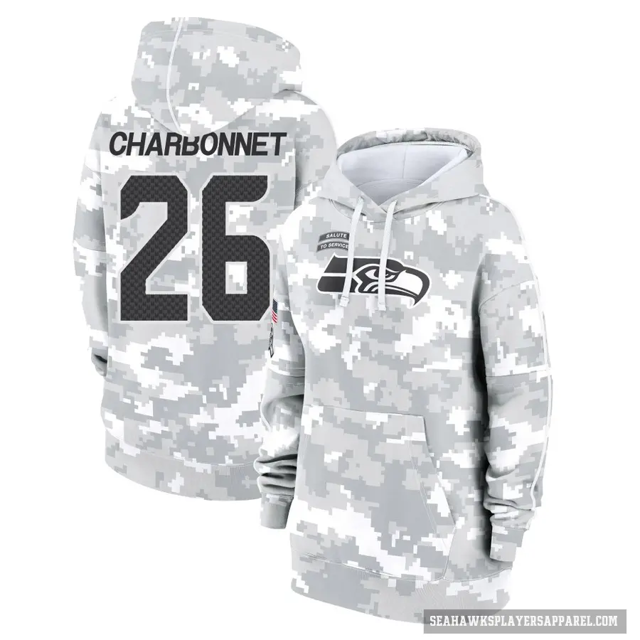 Women's ＃26 Zach Charbonnet Seattle Seahawks Arctic Camo 2024 Salute to Service Club Fleece Pullover Hoodie