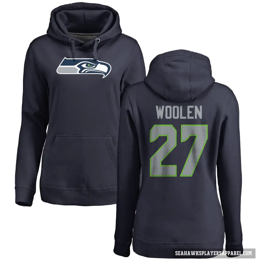 Women's ＃27 Riq Woolen Seattle Seahawks Navy Pro Line Logo Pullover Hoodie