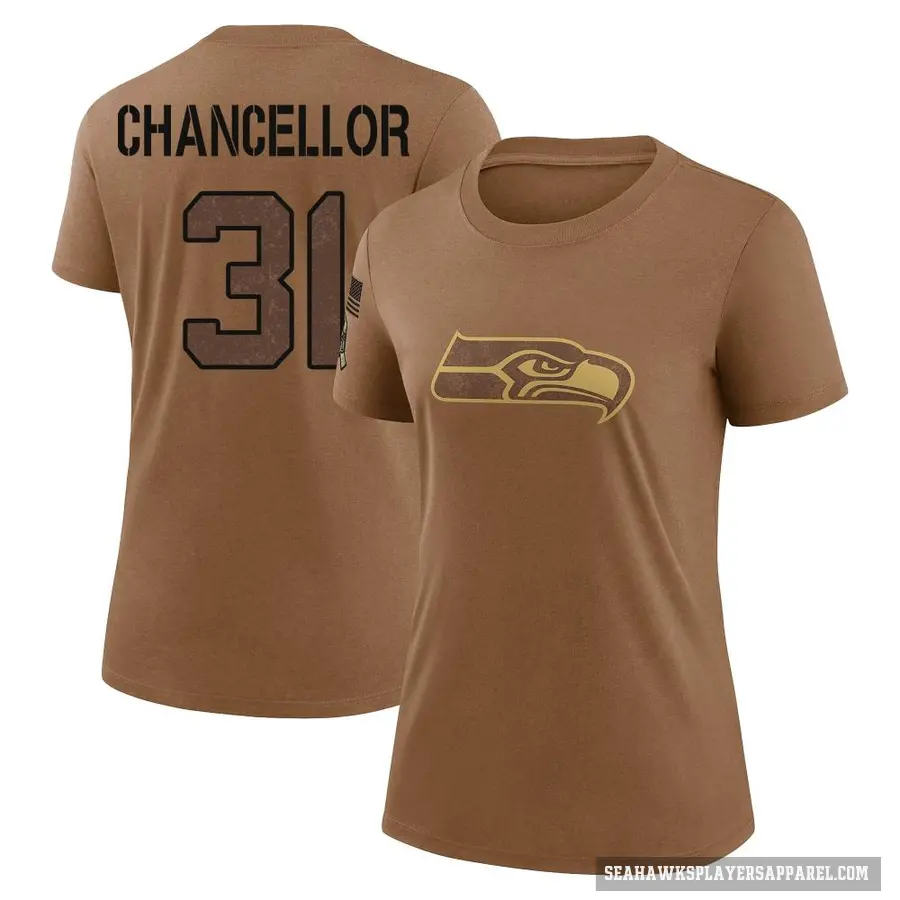 Women's ＃31 Kam Chancellor Seattle Seahawks Brown 2023 Salute To Service Performance T-Shirt
