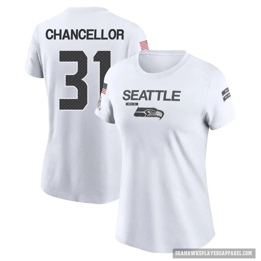 Women's ＃31 Kam Chancellor Seattle Seahawks White 2024 Salute to Service Performance T-Shirt
