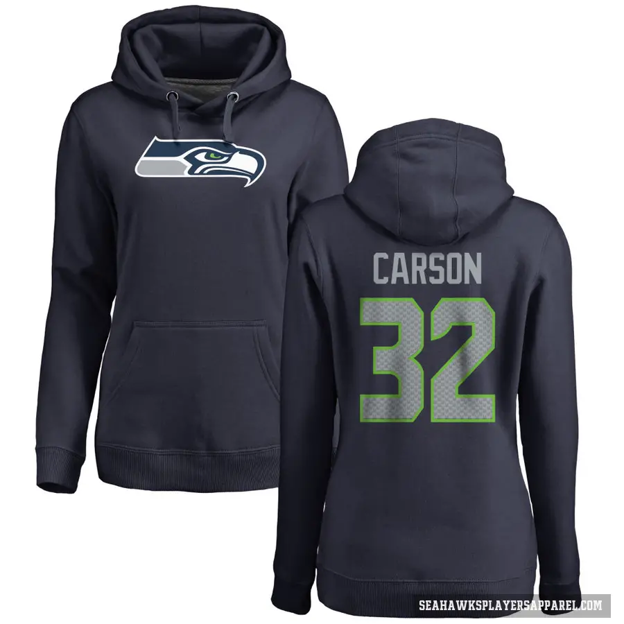 Women's ＃32 Chris Carson Seattle Seahawks Navy Pro Line Logo Pullover Hoodie