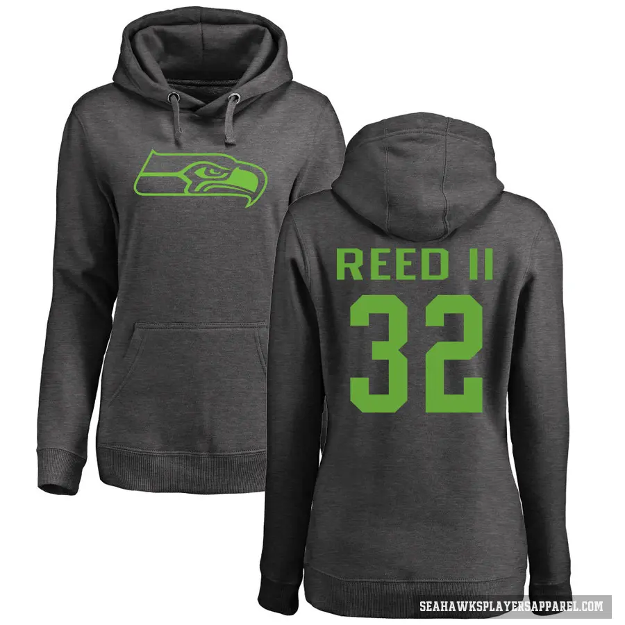Women's ＃32 Jerrick Reed II Seattle Seahawks Pro Line by Branded Ash One Color Pullover Hoodie