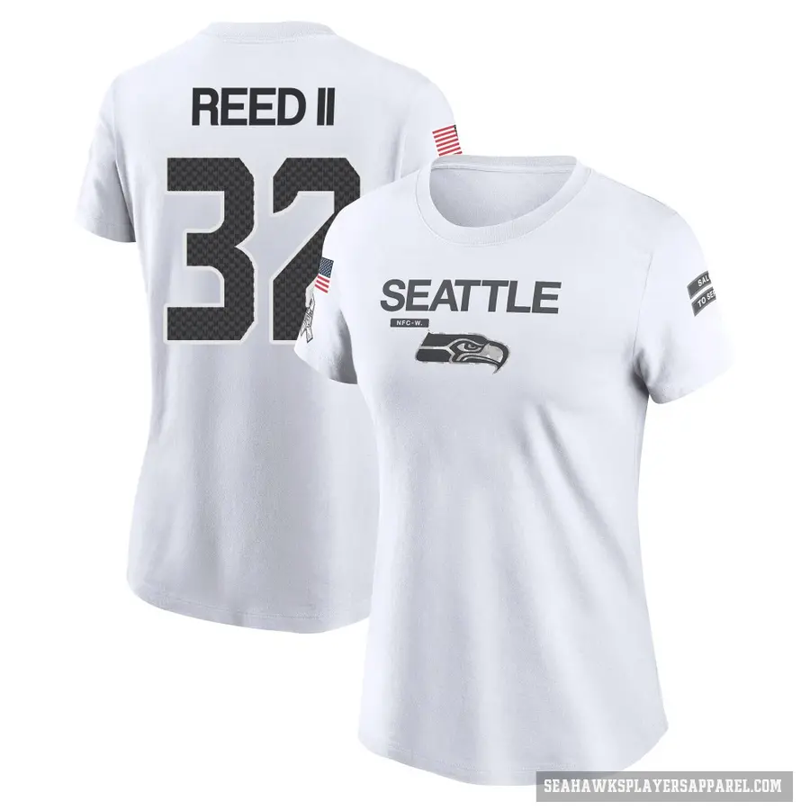 Women's ＃32 Jerrick Reed II Seattle Seahawks White 2024 Salute to Service Performance T-Shirt