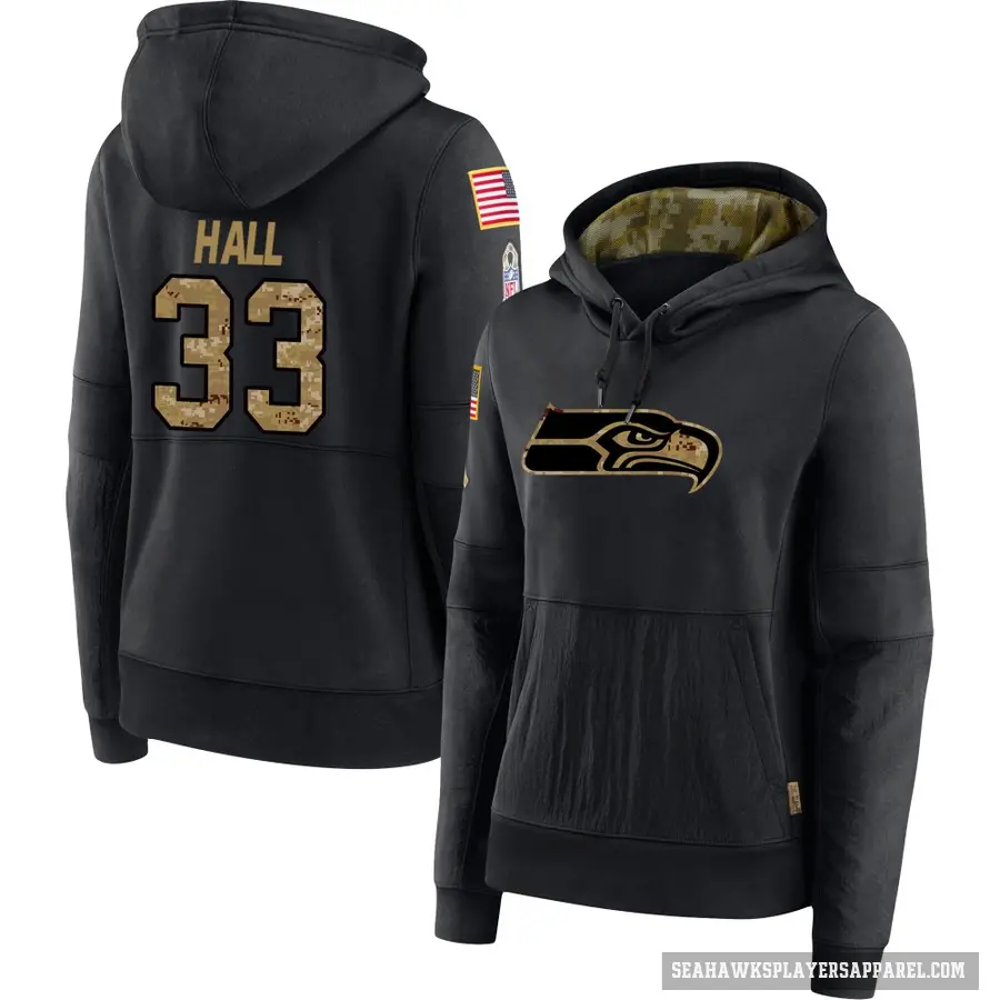 Women's ＃33 Tyler Hall Seattle Seahawks Black 2020 Salute to Service Sideline Performance Pullover Hoodie
