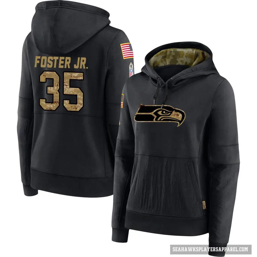 Women's ＃35 Montorie Foster Jr. Seattle Seahawks Black 2020 Salute to Service Sideline Performance Pullover Hoodie