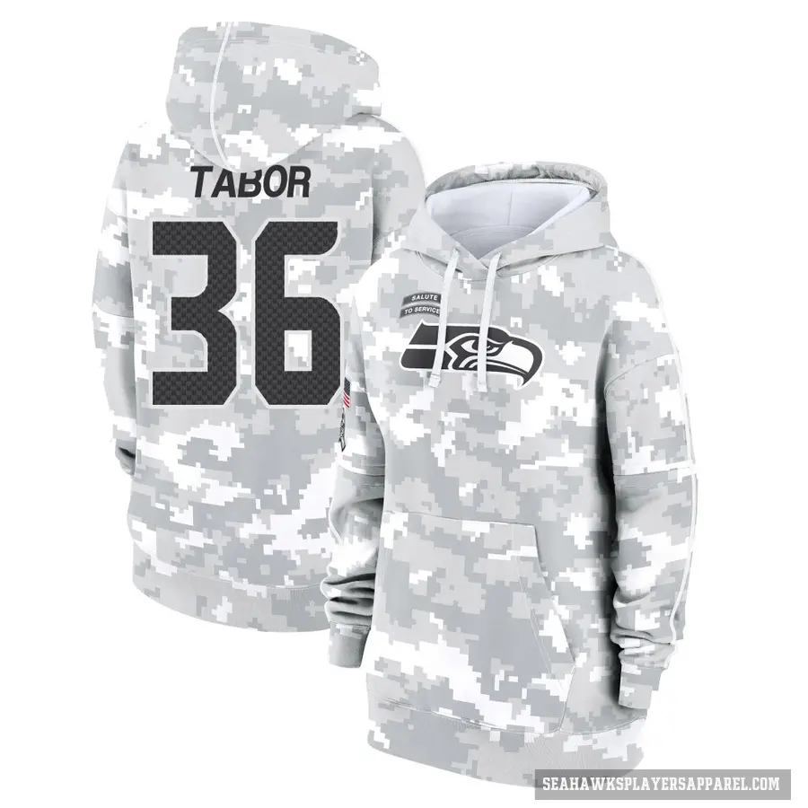 Women's ＃36 Teez Tabor Seattle Seahawks Arctic Camo 2024 Salute to Service Club Fleece Pullover Hoodie