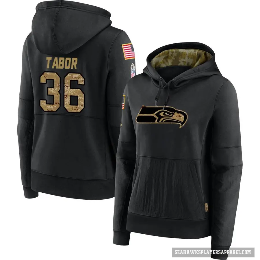Women's ＃36 Teez Tabor Seattle Seahawks Black 2020 Salute to Service Sideline Performance Pullover Hoodie