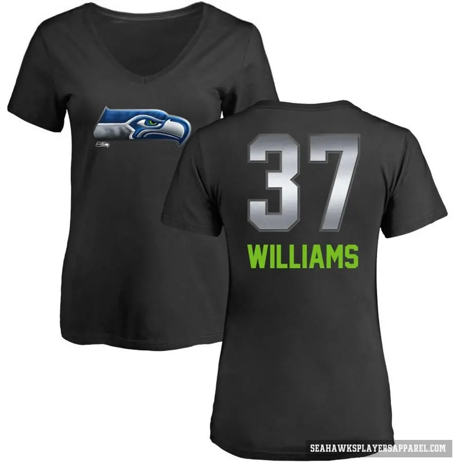 Women's ＃37 Damarion Williams Seattle Seahawks Black Midnight Mascot T-Shirt