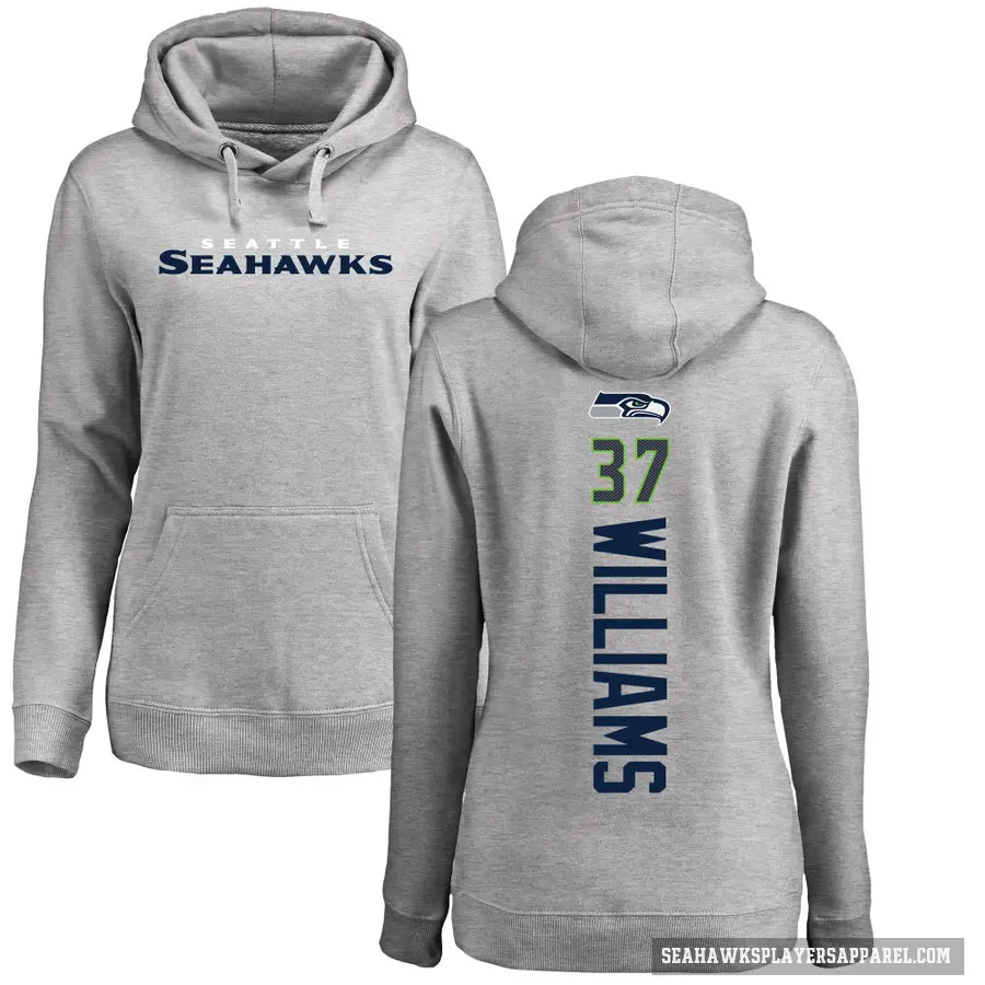 Women's ＃37 Damarion Williams Seattle Seahawks Pro Line Ash Backer Pullover Hoodie