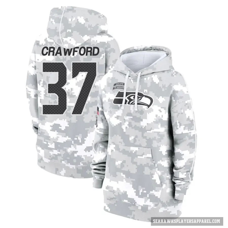 Women's ＃37 Xavier Crawford Seattle Seahawks Arctic Camo 2024 Salute to Service Club Fleece Pullover Hoodie