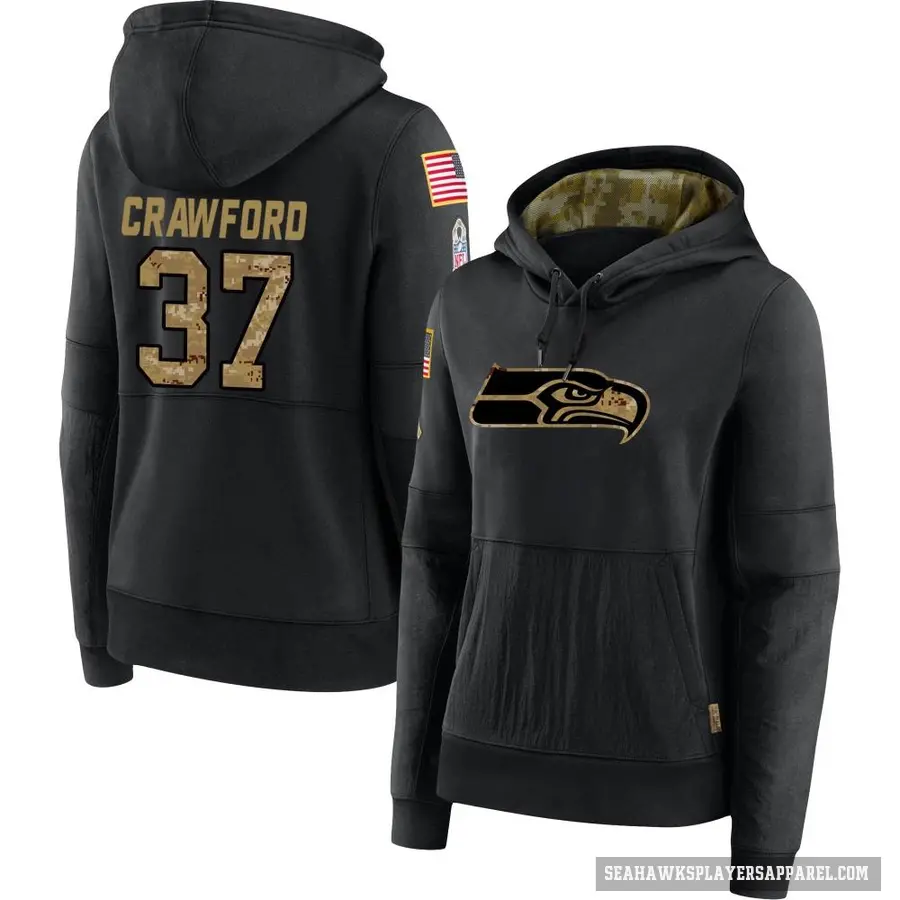 Women's ＃37 Xavier Crawford Seattle Seahawks Black 2020 Salute to Service Sideline Performance Pullover Hoodie