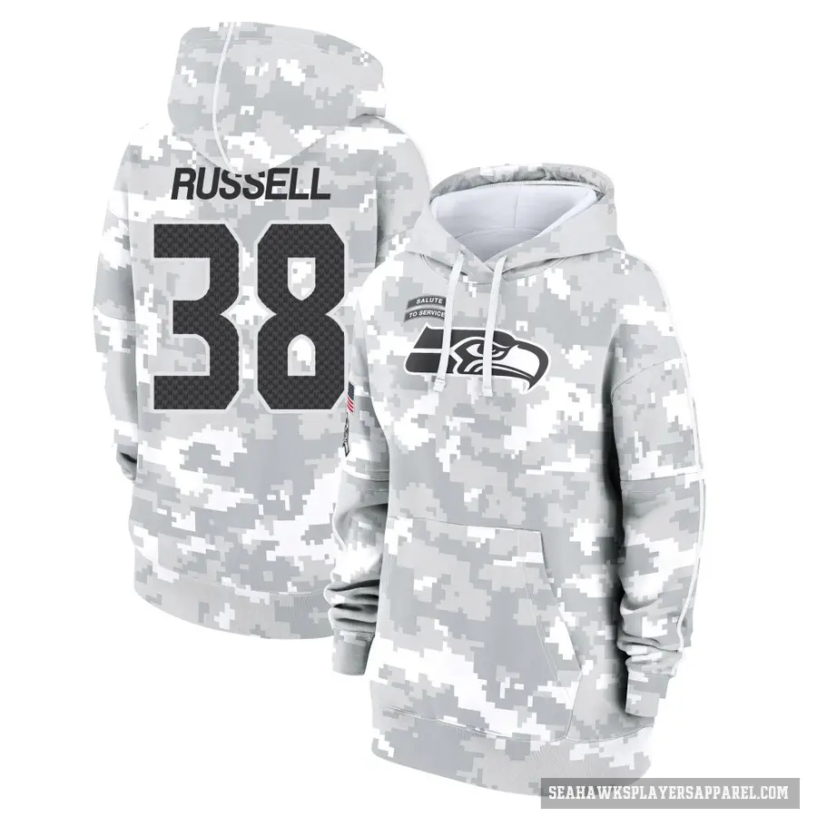Women's ＃38 Brady Russell Seattle Seahawks Arctic Camo 2024 Salute to Service Club Fleece Pullover Hoodie
