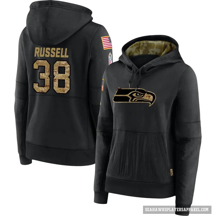 Women's ＃38 Brady Russell Seattle Seahawks Black 2020 Salute to Service Sideline Performance Pullover Hoodie
