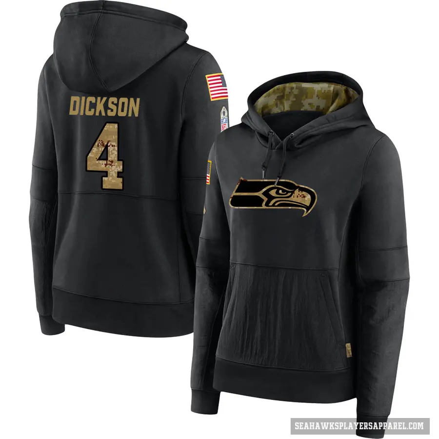 Women's ＃4 Michael Dickson Seattle Seahawks Black 2020 Salute to Service Sideline Performance Pullover Hoodie