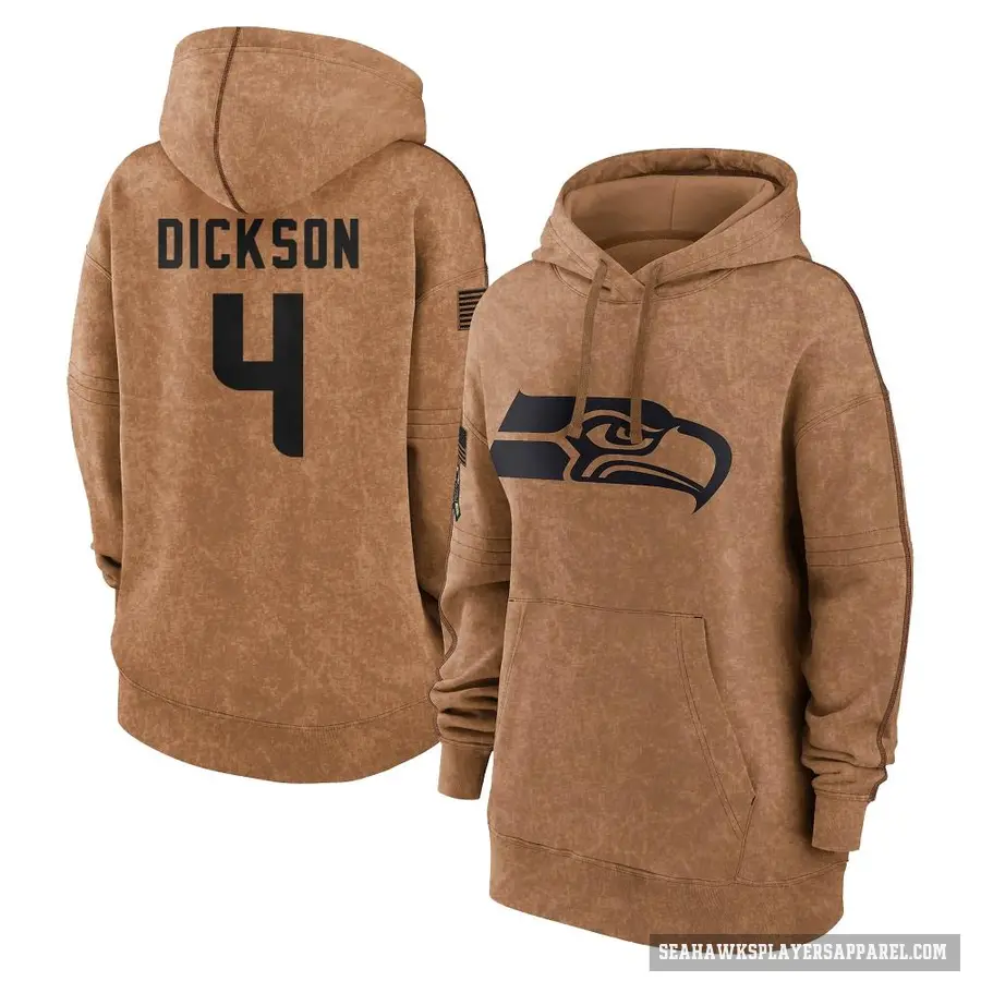 Women's ＃4 Michael Dickson Seattle Seahawks Brown 2023 Salute To Service Pullover Hoodie