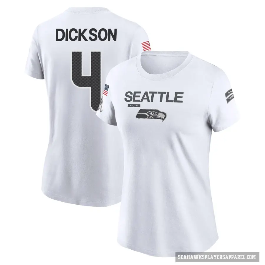 Women's ＃4 Michael Dickson Seattle Seahawks White 2024 Salute to Service Performance T-Shirt