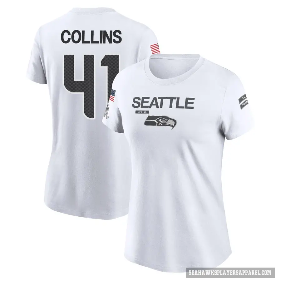 Women's ＃41 Alex Collins Seattle Seahawks White 2024 Salute to Service Performance T-Shirt