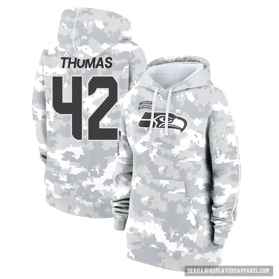 Women's ＃42 Drake Thomas Seattle Seahawks Arctic Camo 2024 Salute to Service Club Fleece Pullover Hoodie