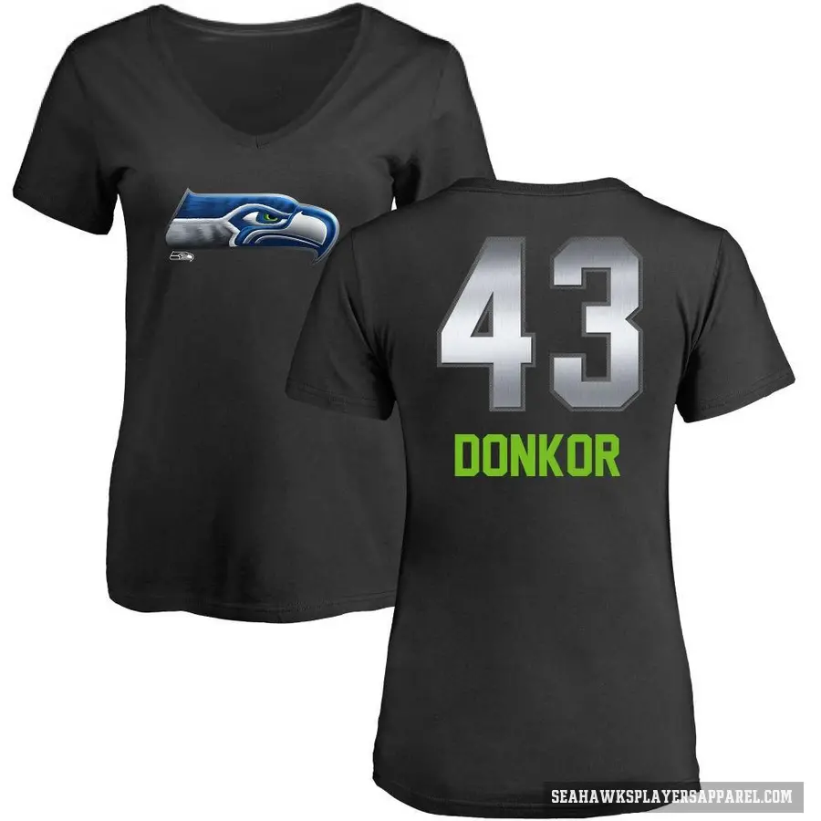 Women's ＃43 Aaron Donkor Seattle Seahawks Black Midnight Mascot T-Shirt