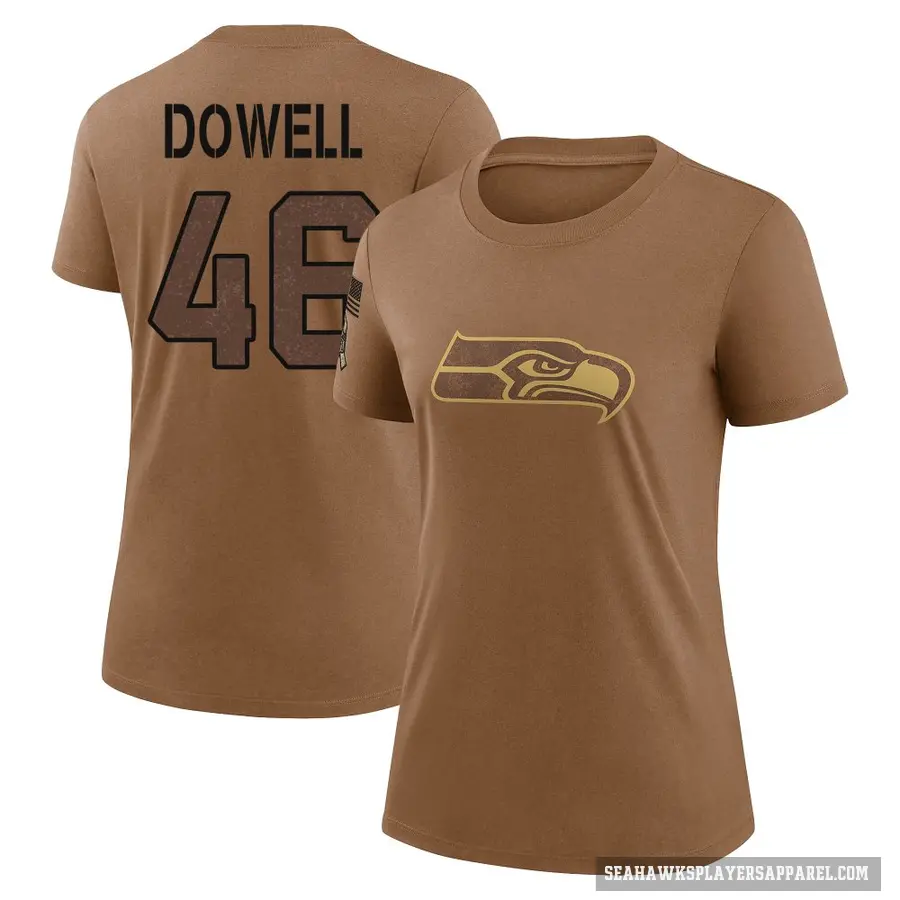 Women's ＃46 Michael Dowell Seattle Seahawks Brown 2023 Salute To Service Performance T-Shirt
