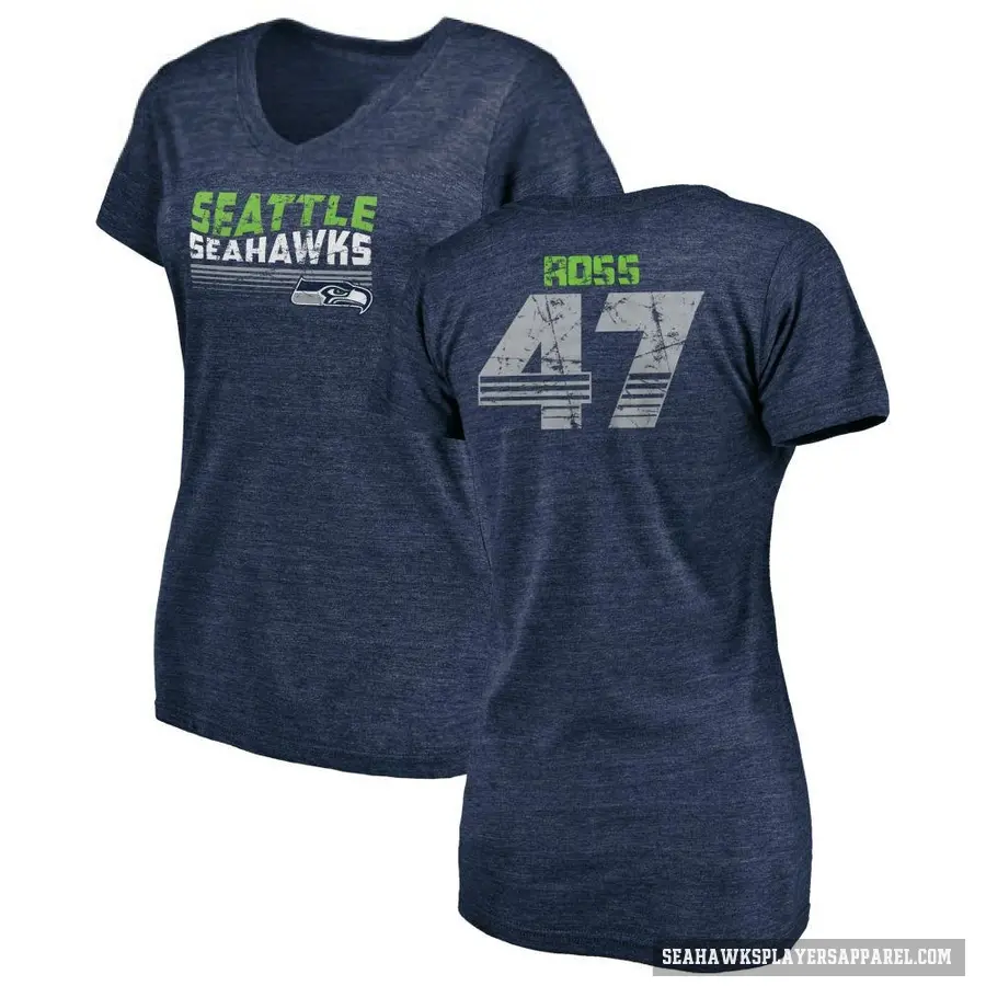 Women's ＃47 Josh Ross Seattle Seahawks Navy Retro V-Neck T-Shirt College