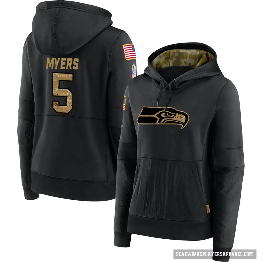 Women's ＃5 Jason Myers Seattle Seahawks Black 2020 Salute to Service Sideline Performance Pullover Hoodie