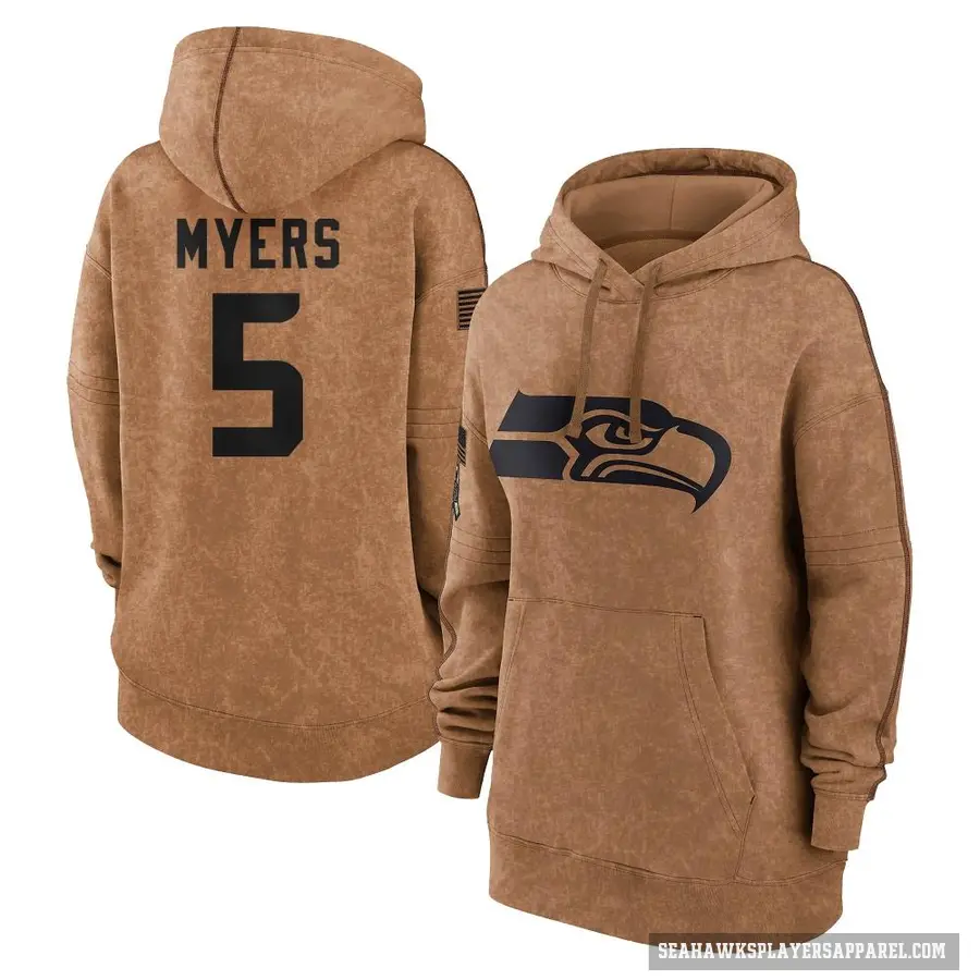 Women's ＃5 Jason Myers Seattle Seahawks Brown 2023 Salute To Service Pullover Hoodie