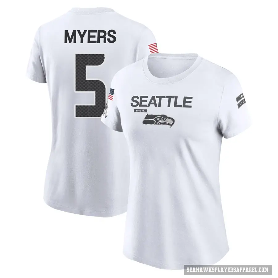 Women's ＃5 Jason Myers Seattle Seahawks White 2024 Salute to Service Performance T-Shirt