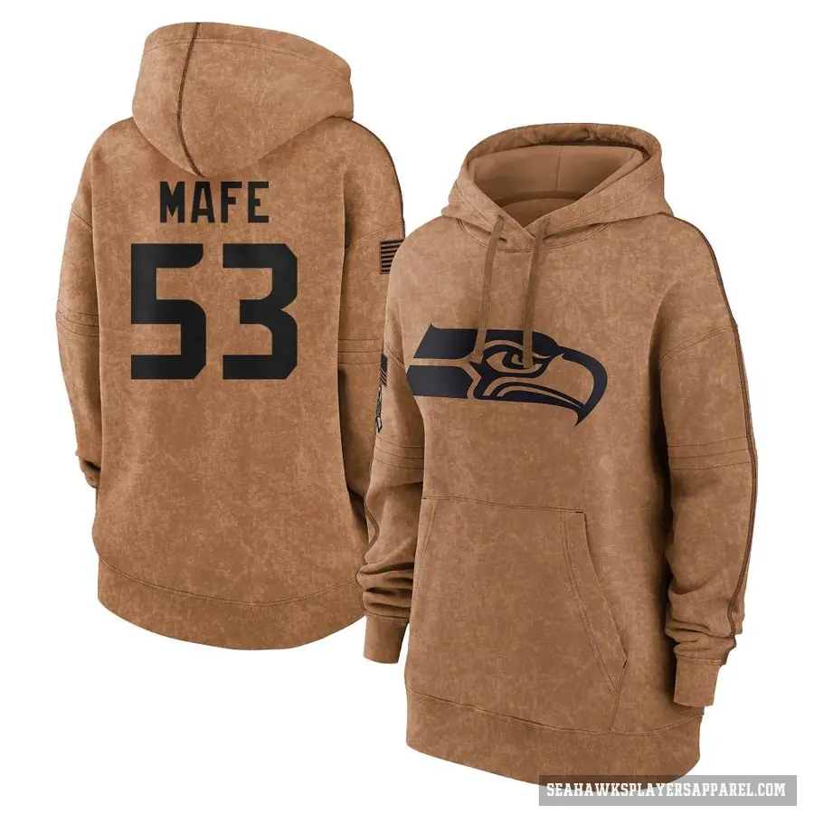 Women's ＃53 Boye Mafe Seattle Seahawks Brown 2023 Salute To Service Pullover Hoodie