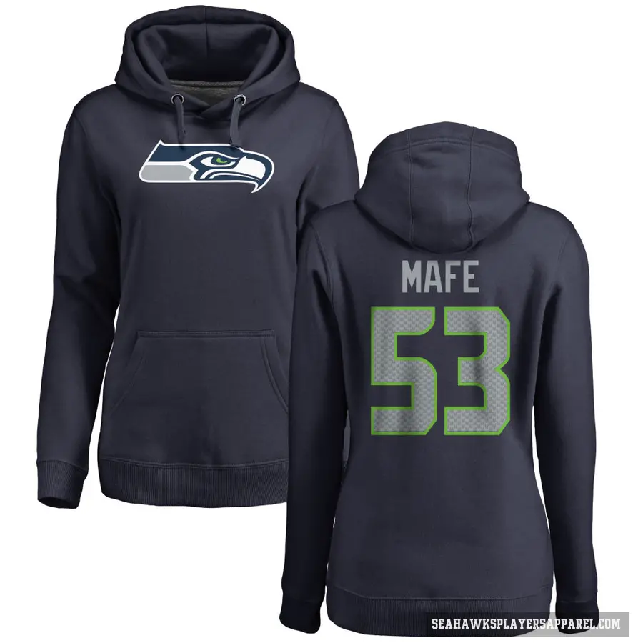 Women's ＃53 Boye Mafe Seattle Seahawks Navy Pro Line Logo Pullover Hoodie