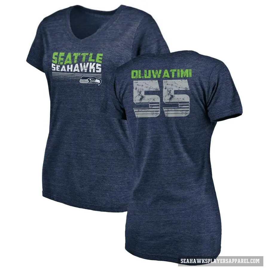 Women's ＃55 Olu Oluwatimi Seattle Seahawks Navy Retro V-Neck T-Shirt College