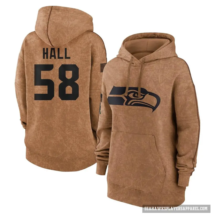 Women's ＃58 Derick Hall Seattle Seahawks Brown 2023 Salute To Service Pullover Hoodie