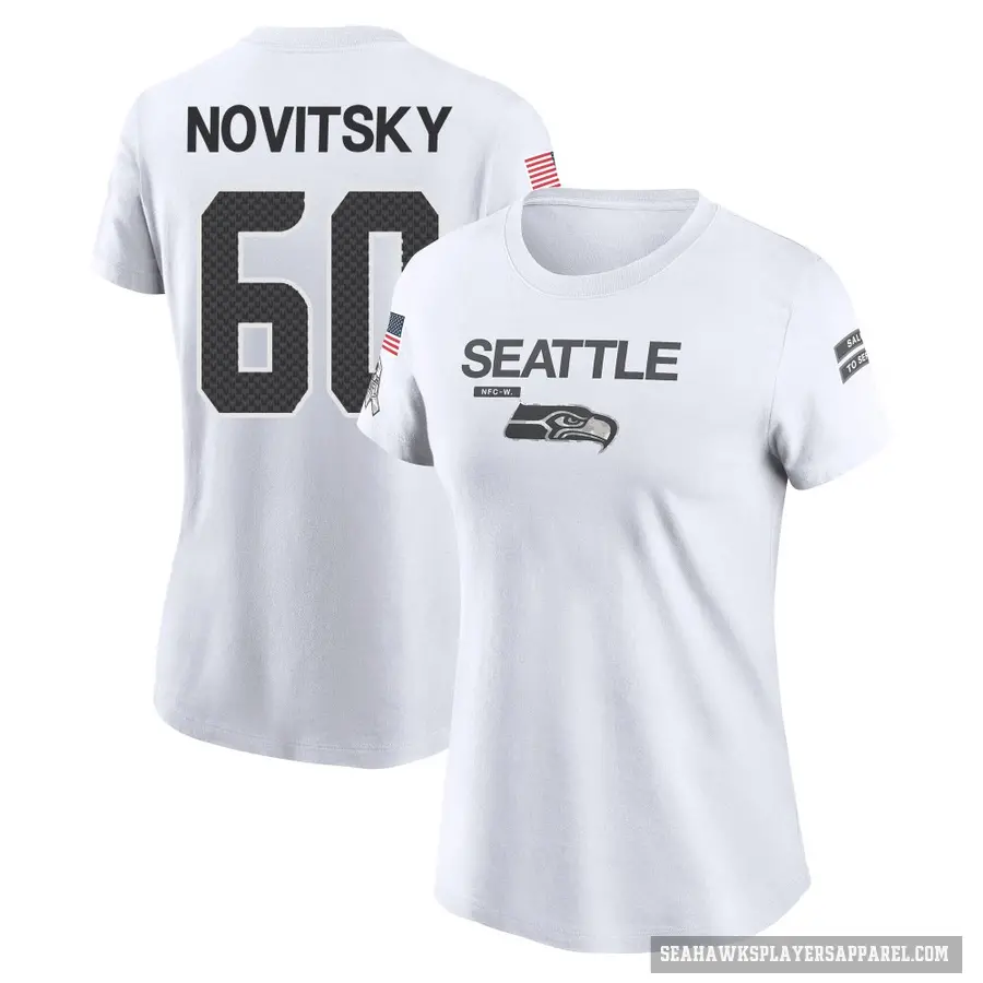Women's ＃60 Michael Novitsky Seattle Seahawks White 2024 Salute to Service Performance T-Shirt